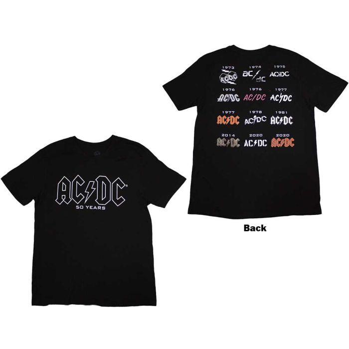 ACDC - Logo History 50th Anniversary Black Shirt - 100% Official Merchandise