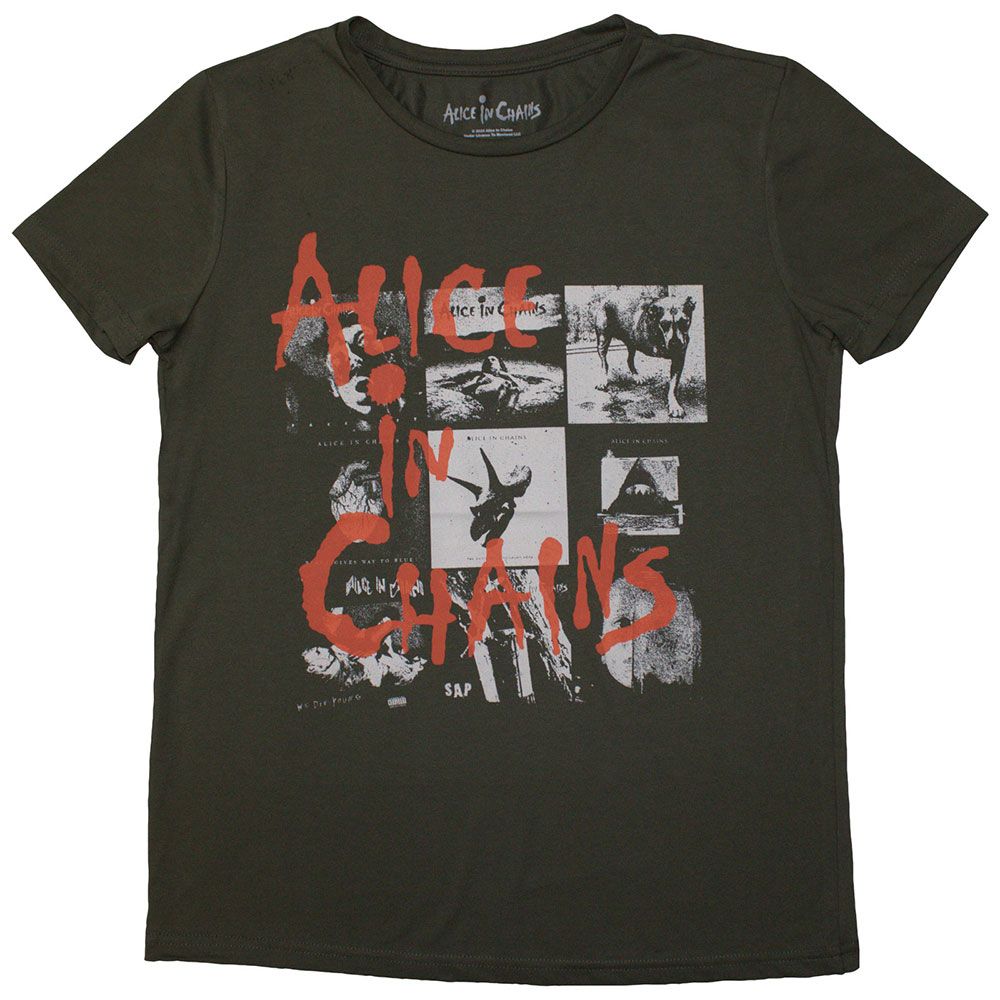 Alice In Chains - Album Collage Womens Green Fitted Shirt - 100% Official Merchandise