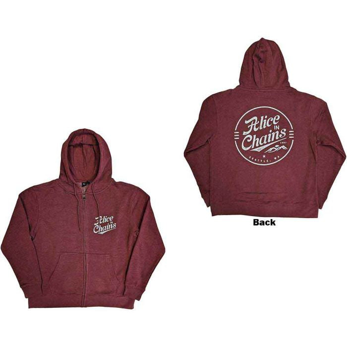 Alice In Chains - Zip Maroon Hoodie (Circle Logo) - 100% Official Merchandise