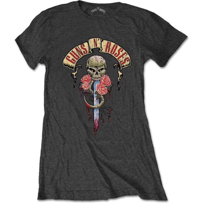 Guns N Roses - Dripping Dagger Womens Fitted Charcoal Shirt - 100% Official Merchandise