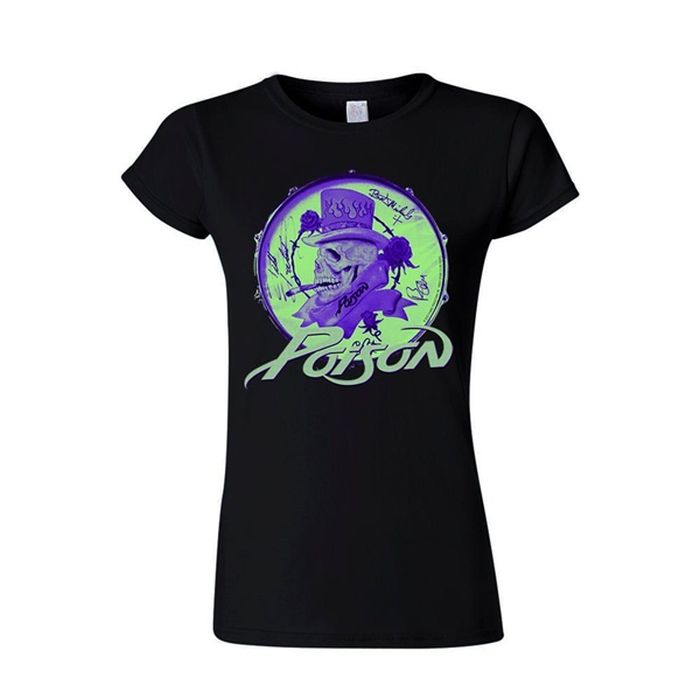 Poison - Logo and Glow Skull Womens Black Shirt