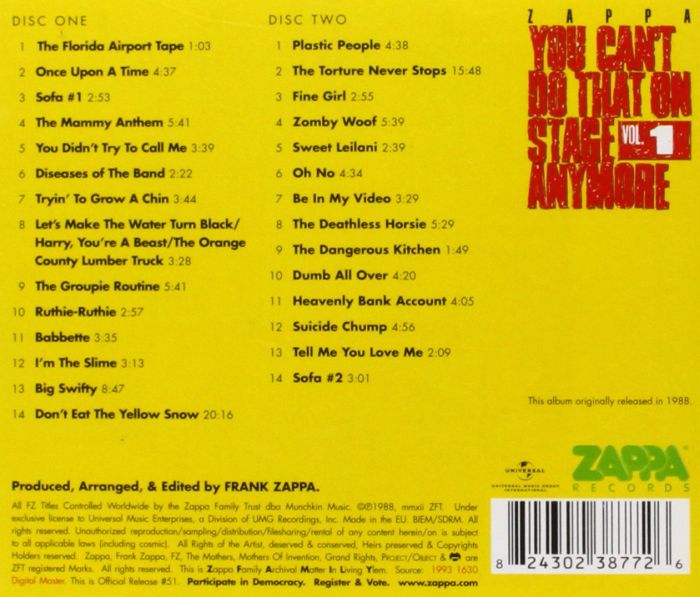 Zappa, Frank - You Can't Do That On Stage Anymore Vol. 1 (2CD) - CD - New