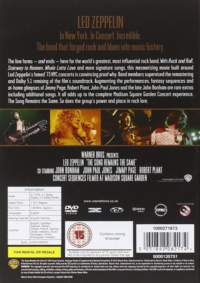 Led Zeppelin - Song Remains The Same, The (R2) - DVD - Music