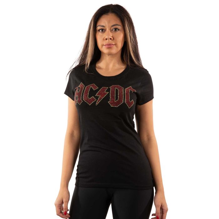 ACDC - Logo Red Diamante Womens Black Shirt