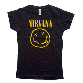 Nirvana - Smiley (no Back Print) Womens Black Shirt
