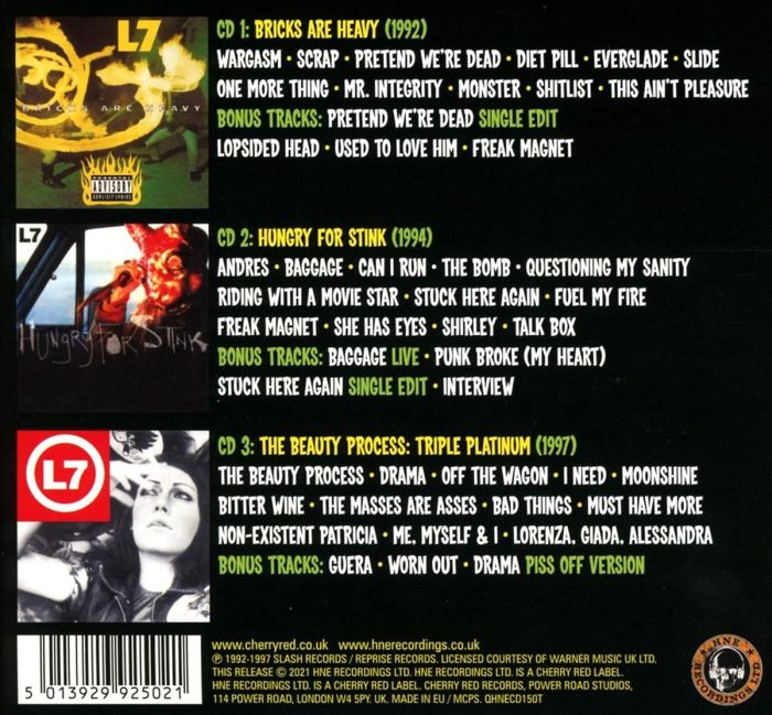 L7 - Wargasm: The Slash Years 1992-1997 (Bricks Are Heavy/Hungry For Stink/The Beauty Process: Triple Platinum) (3CD) - CD - New