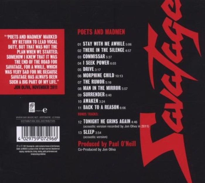 Savatage - Poets And Madmen (w. 2 bonus tracks) - CD - New