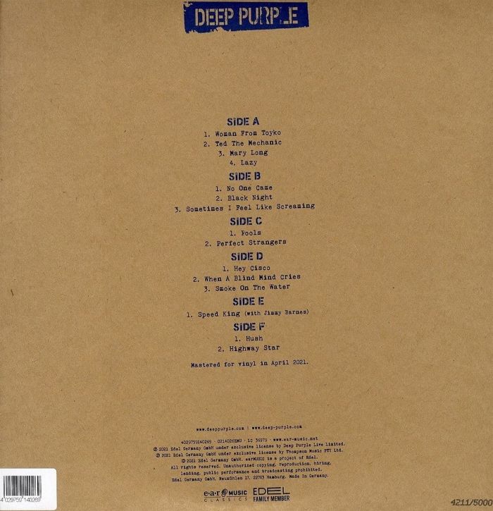Deep Purple - Live In Wollongong 2001 (Ltd. Ed. 3LP Transparent Blue vinyl gatefold - numbered ed. of 5,000) - Vinyl - New