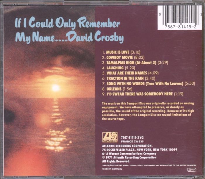 Crosby, David - If I Could Only Remember My Name - CD - New