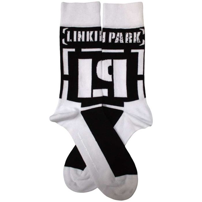 Linkin Park - White Crew Socks (Fits Sizes 7 to 11) - Brackets Logo