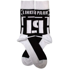 Linkin Park - White Crew Socks (Fits Sizes 7 to 11) - Brackets Logo