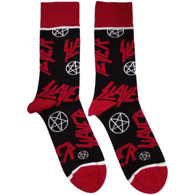 Slayer - Black Crew Socks (Fits Sizes 7 to 11) - Logo & Pentagram