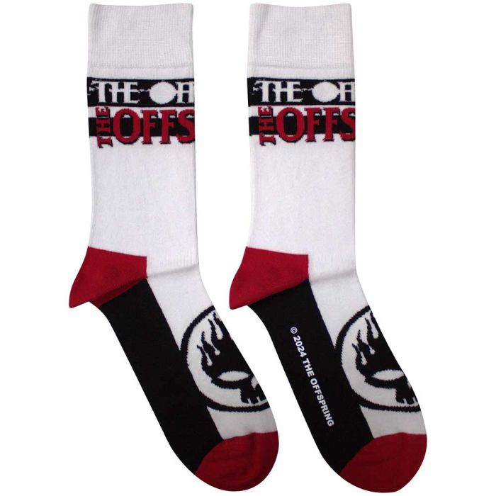 Offspring - White Crew Socks (Fits Sizes 7 to 11) - Logo & Flaming Skull