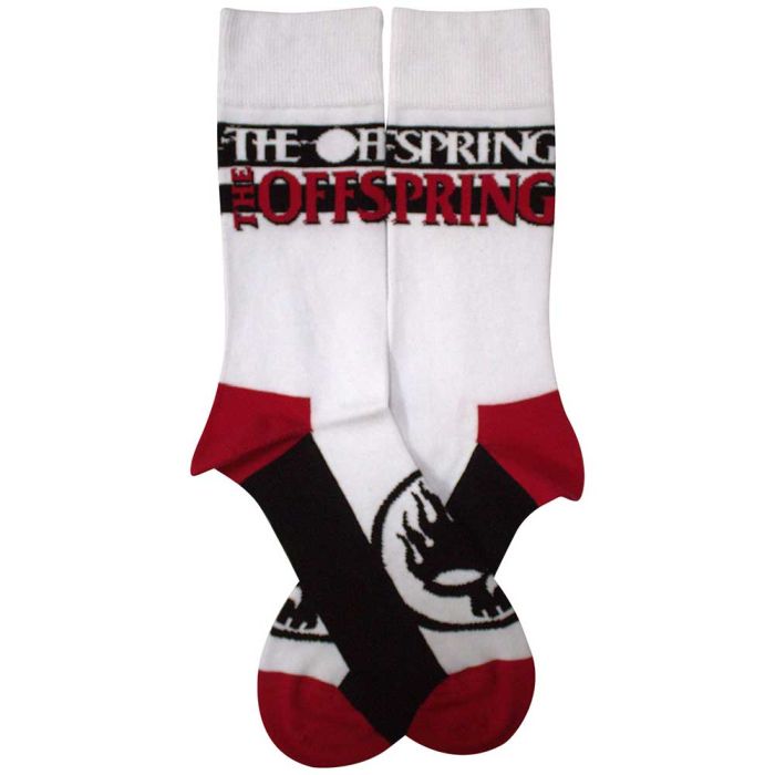 Offspring - White Crew Socks (Fits Sizes 7 to 11) - Logo & Flaming Skull