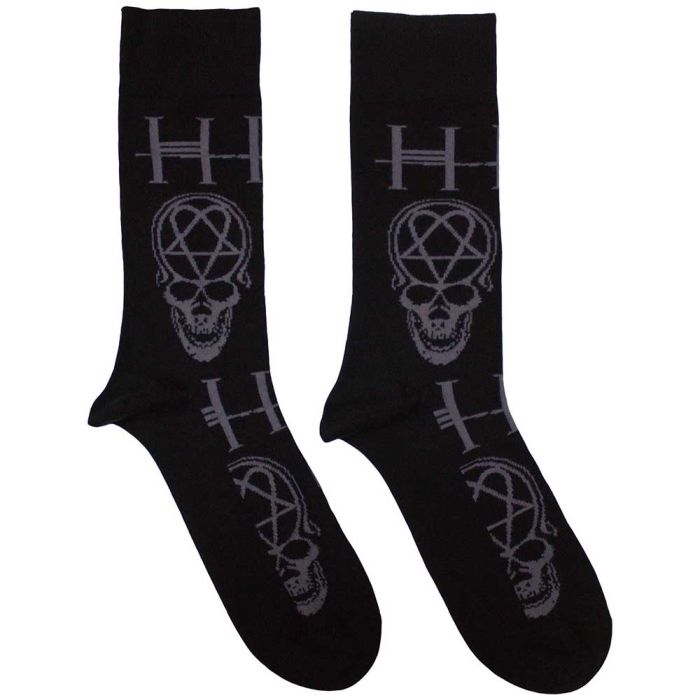 HIM - Black Crew Socks (Fits Sizes 7 to 11) - Heartagram, Skull & Logo