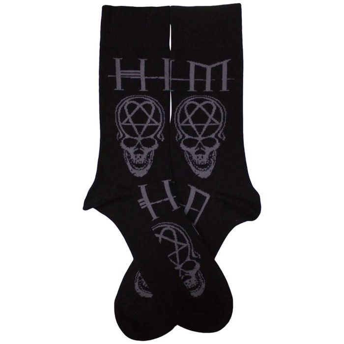 HIM - Black Crew Socks (Fits Sizes 7 to 11) - Heartagram, Skull & Logo