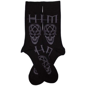 HIM - Black Crew Socks (Fits Sizes 7 to 11) - Heartagram, Skull & Logo