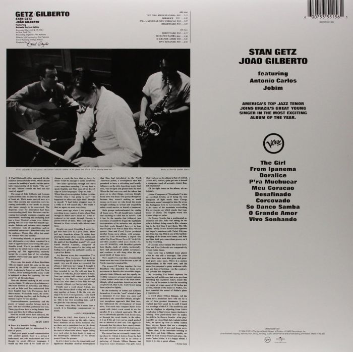 Getz, Stan & Joao Gilberto - Getz/Gilberto (2014 reissue) - Vinyl - New
