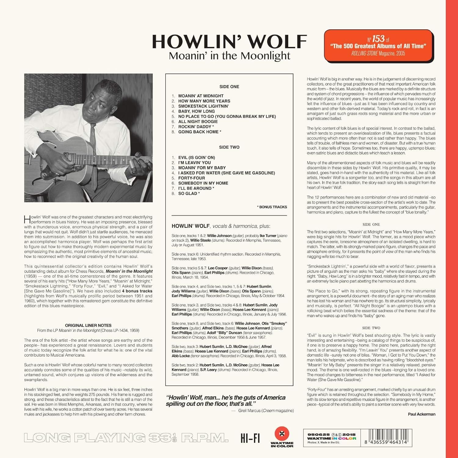 Howlin' Wolf - Moanin' In The Moonlight (Ltd. Ed. 2018 180g Red vinyl reissue) - Vinyl - New