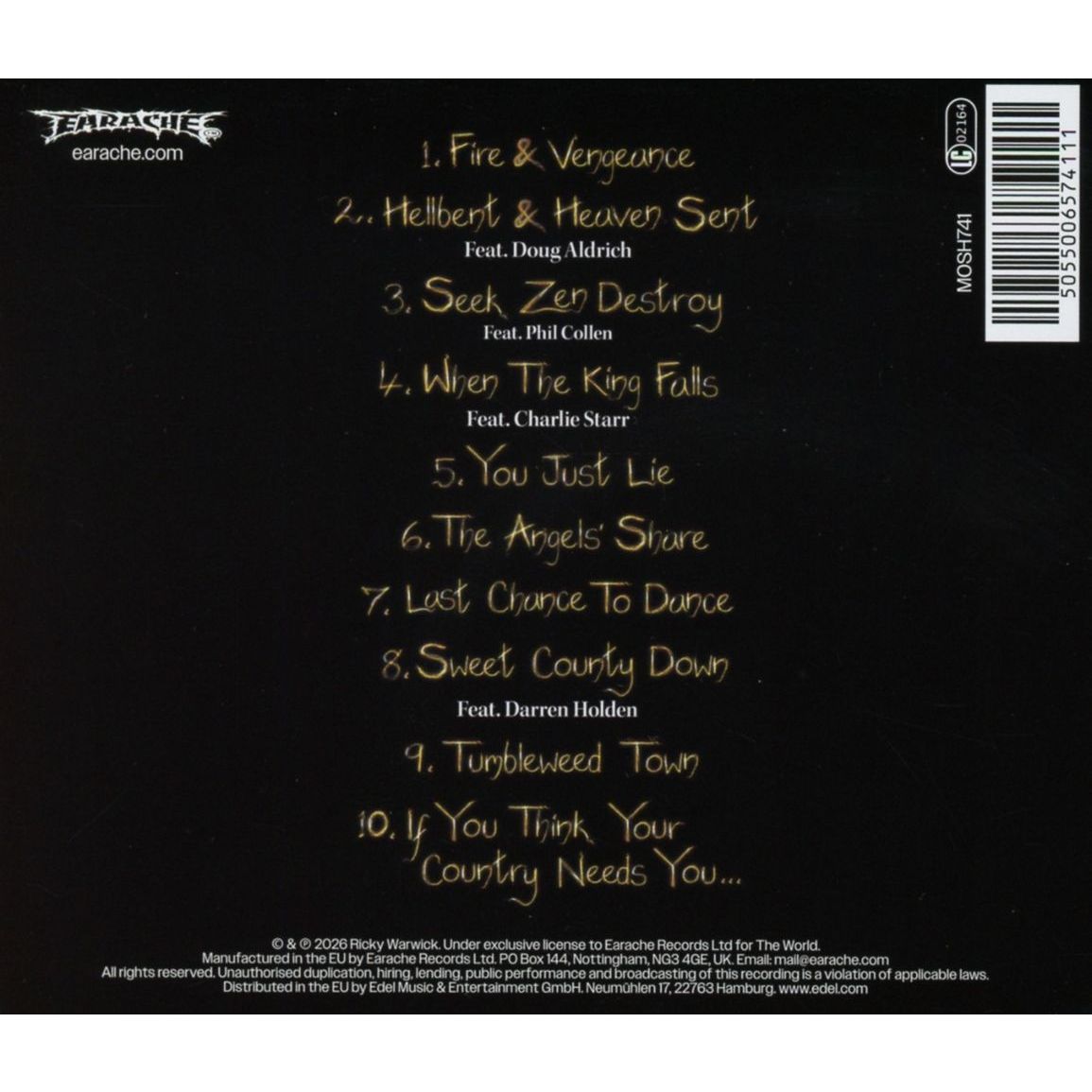 Warwick, Ricky - Fire & Vengeance - CD - New