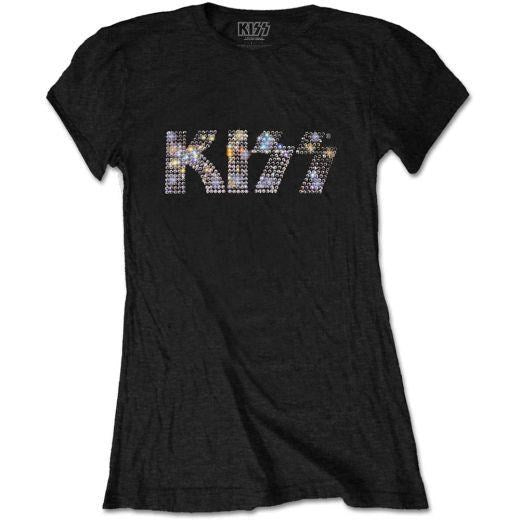 Kiss - Logo Diamante Womens Fitted Black Shirt