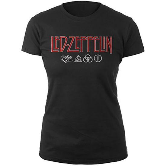 Led Zeppelin - Logo And Symbols Womens Fitted Black Shirt - 100% Official Merchandise