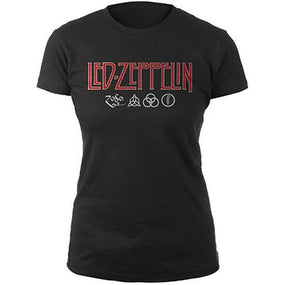 Led Zeppelin - Logo And Symbols Womens Fitted Black Shirt - 100% Official Merchandise