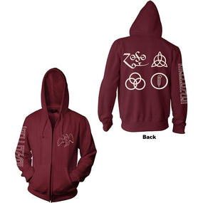 Led Zeppelin - Zip Maroon Hoodie (Symbols)