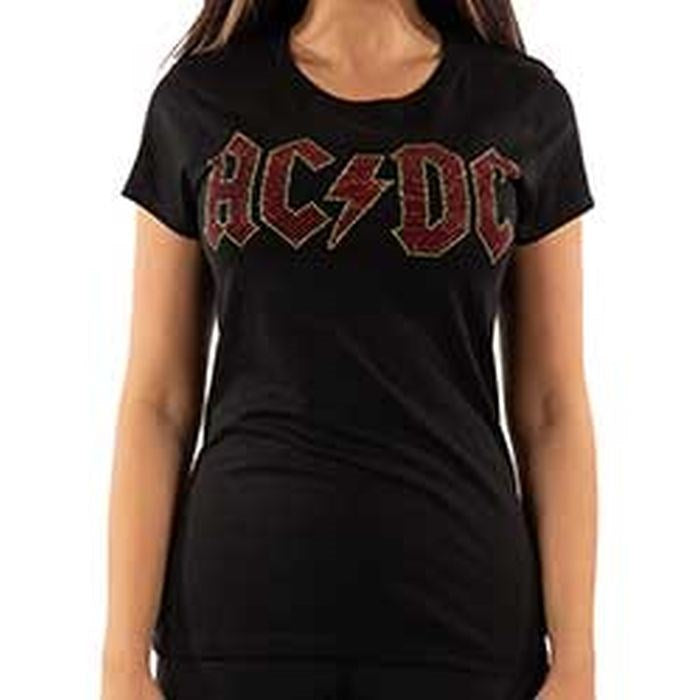 ACDC - Logo Red Diamante Womens Fitted Black Shirt