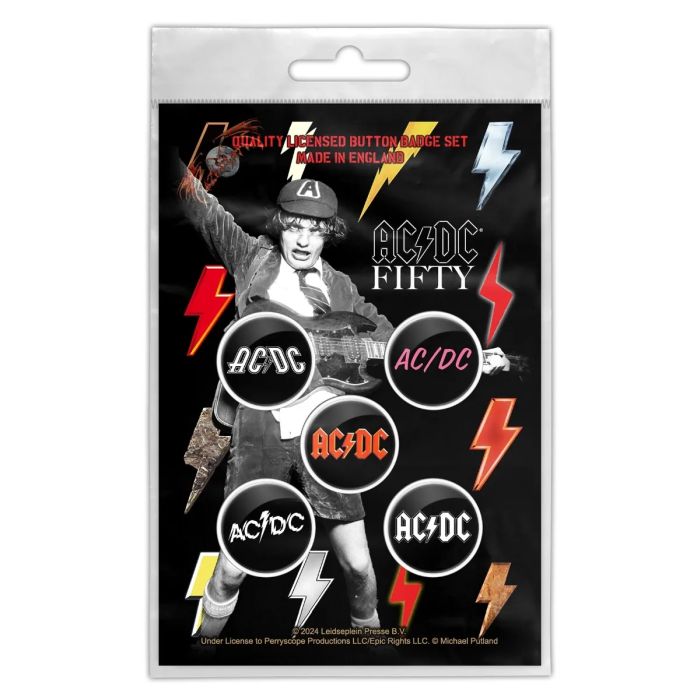 ACDC - 5 x 2.5cm Button Set - 50th Anniversary Logos