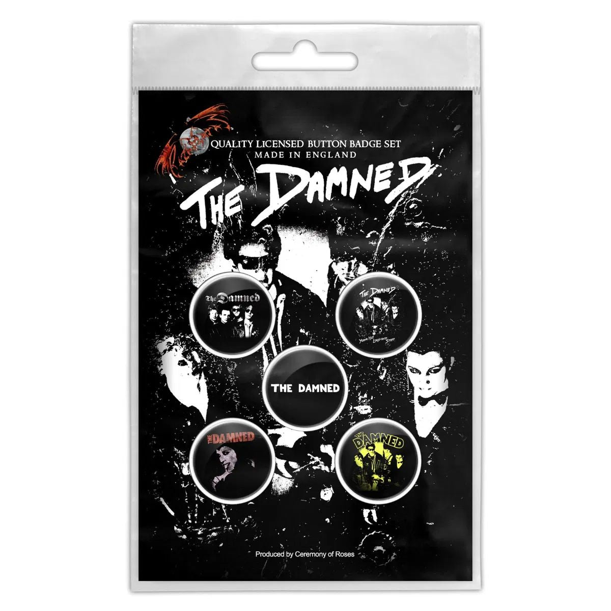 Damned - 5 x 2.5cm Button Set - Young, Hot, Loud and Stiff