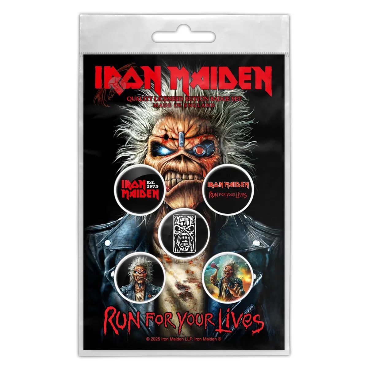 Iron Maiden - 5 x 2.5cm Button Set - Run For Your Lives