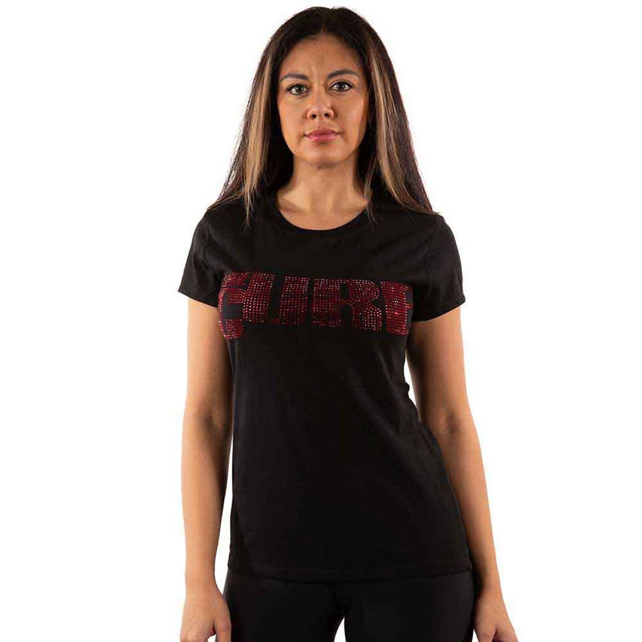 Cure - Logo Red Diamante Womens Black Shirt