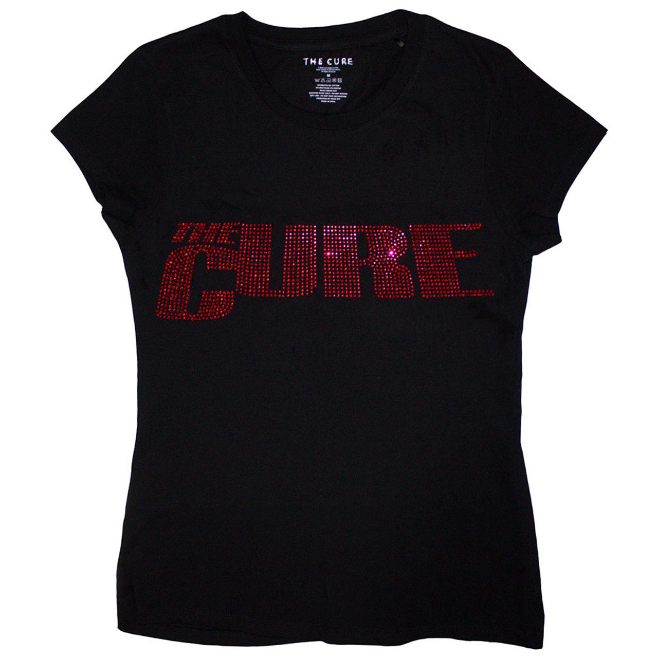 Cure - Logo Red Diamante Womens Black Shirt