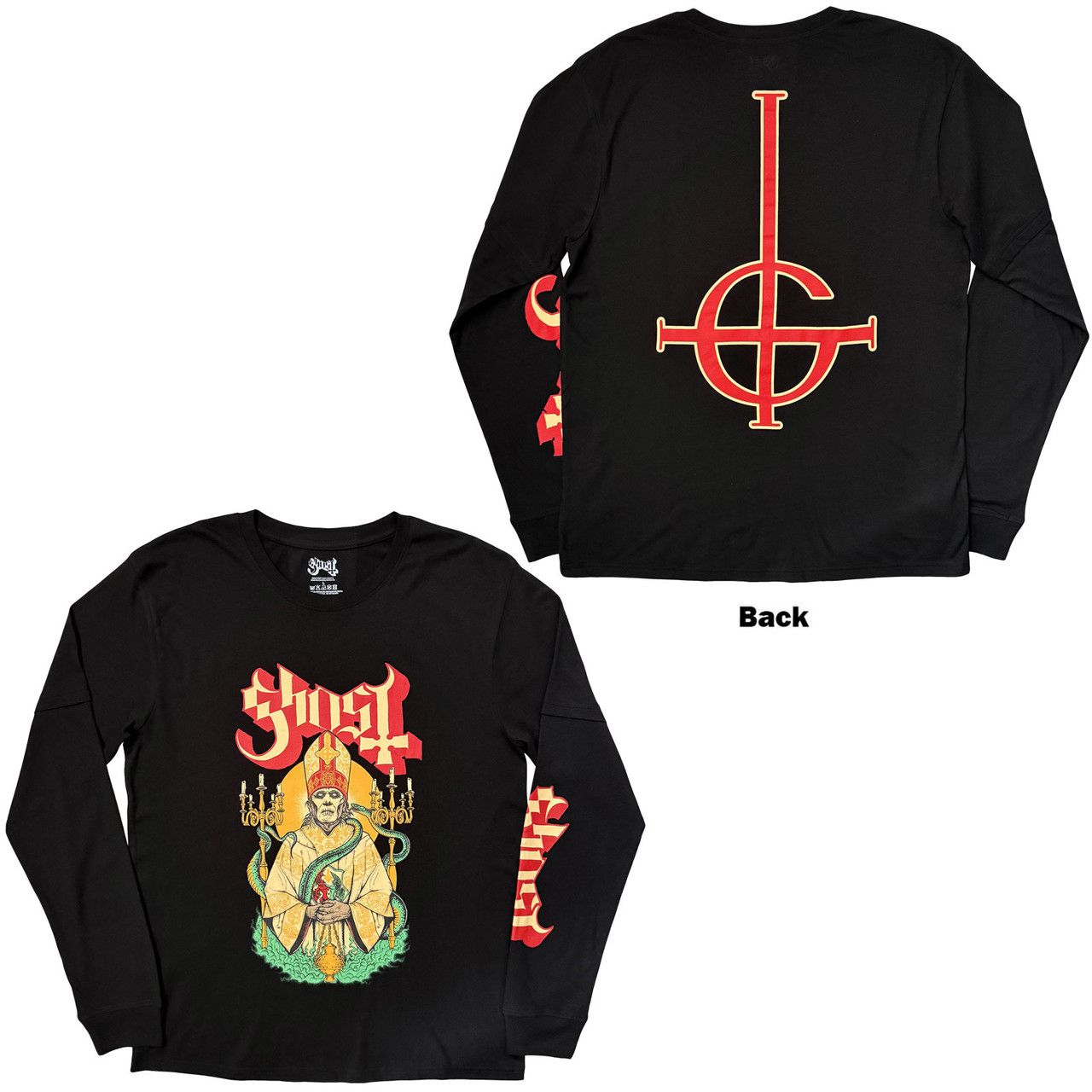 Ghost - Serpent and Grucifix Layered Long Sleeve Black Shirt - COMING SOON