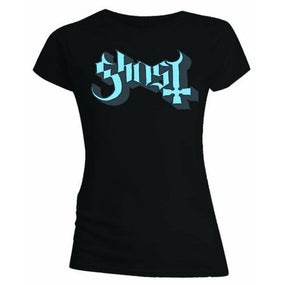 Ghost - Blue Logo Womens Fitted Black Shirt