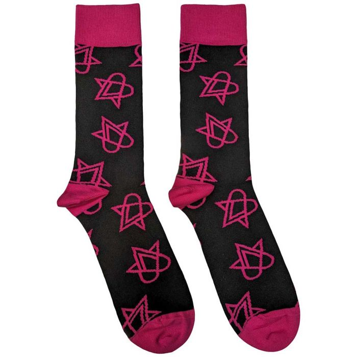 HIM - Crew Socks (Fits Sizes 7 to 11) - Pink Heartagrams