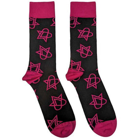 HIM - Crew Socks (Fits Sizes 7 to 11) - Pink Heartagrams