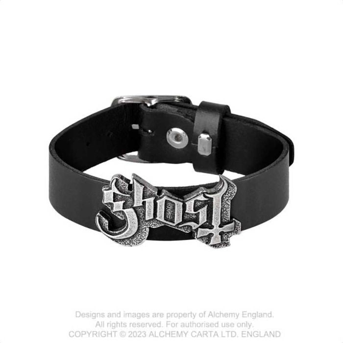 Ghost - Leather Wristband with Pewter Logo