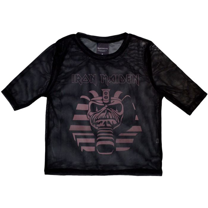 Iron Maiden - Powerslave Mummy Womens Fitted Black Mesh Crop Top - 100% Official Merchandise