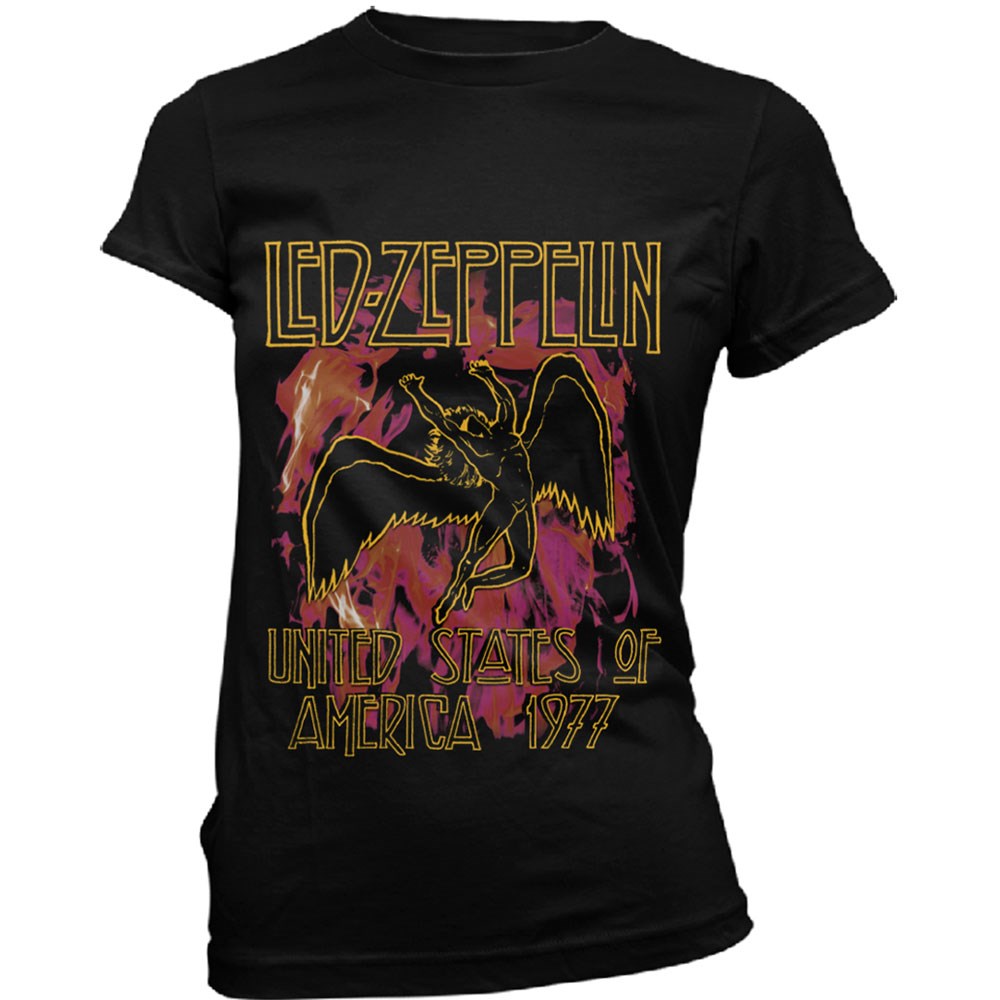 Led Zeppelin - USA 1977 Womens Black Shirt