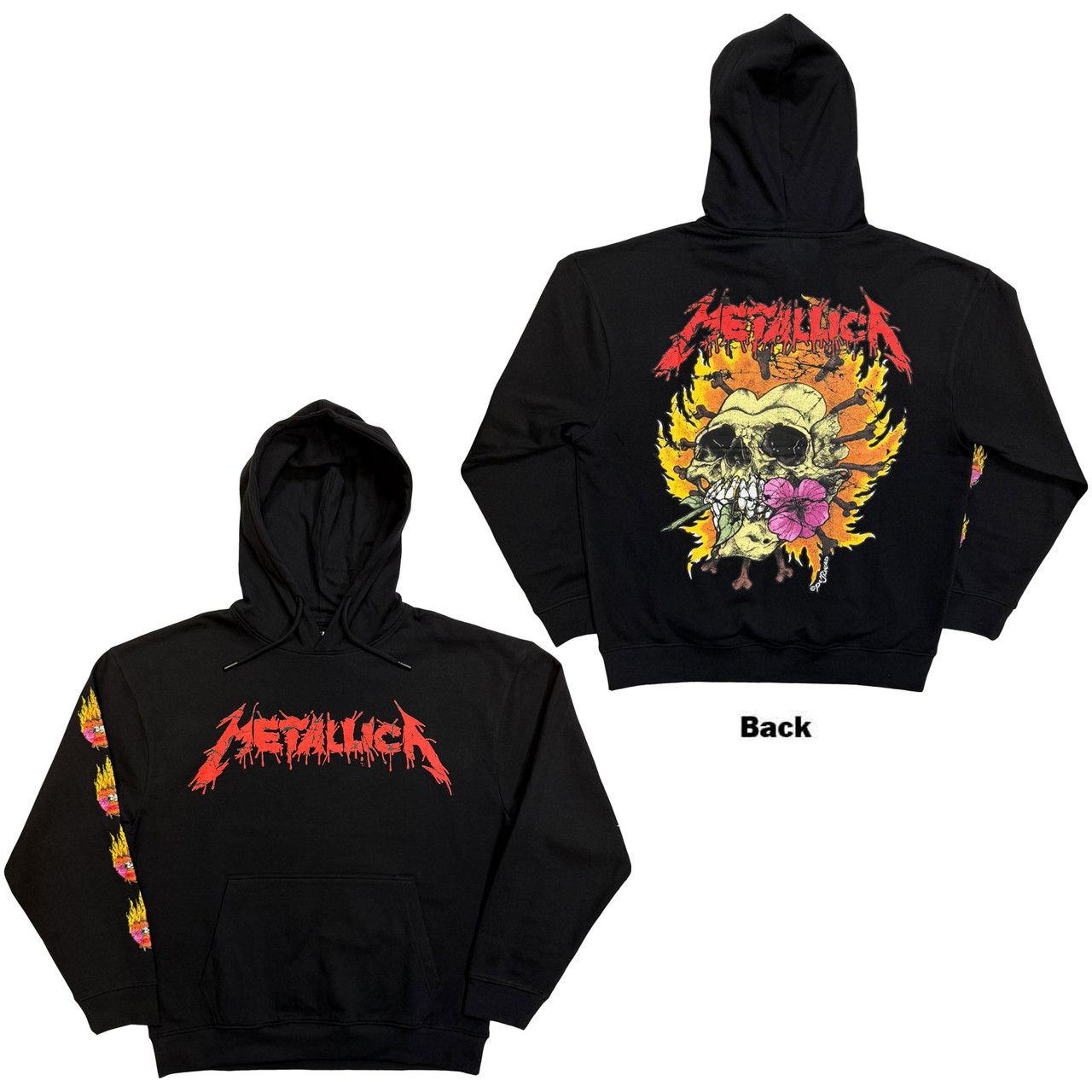 Metallica - Pullover Black Hoodie (Skull and Flower) 100% Official Merchandise