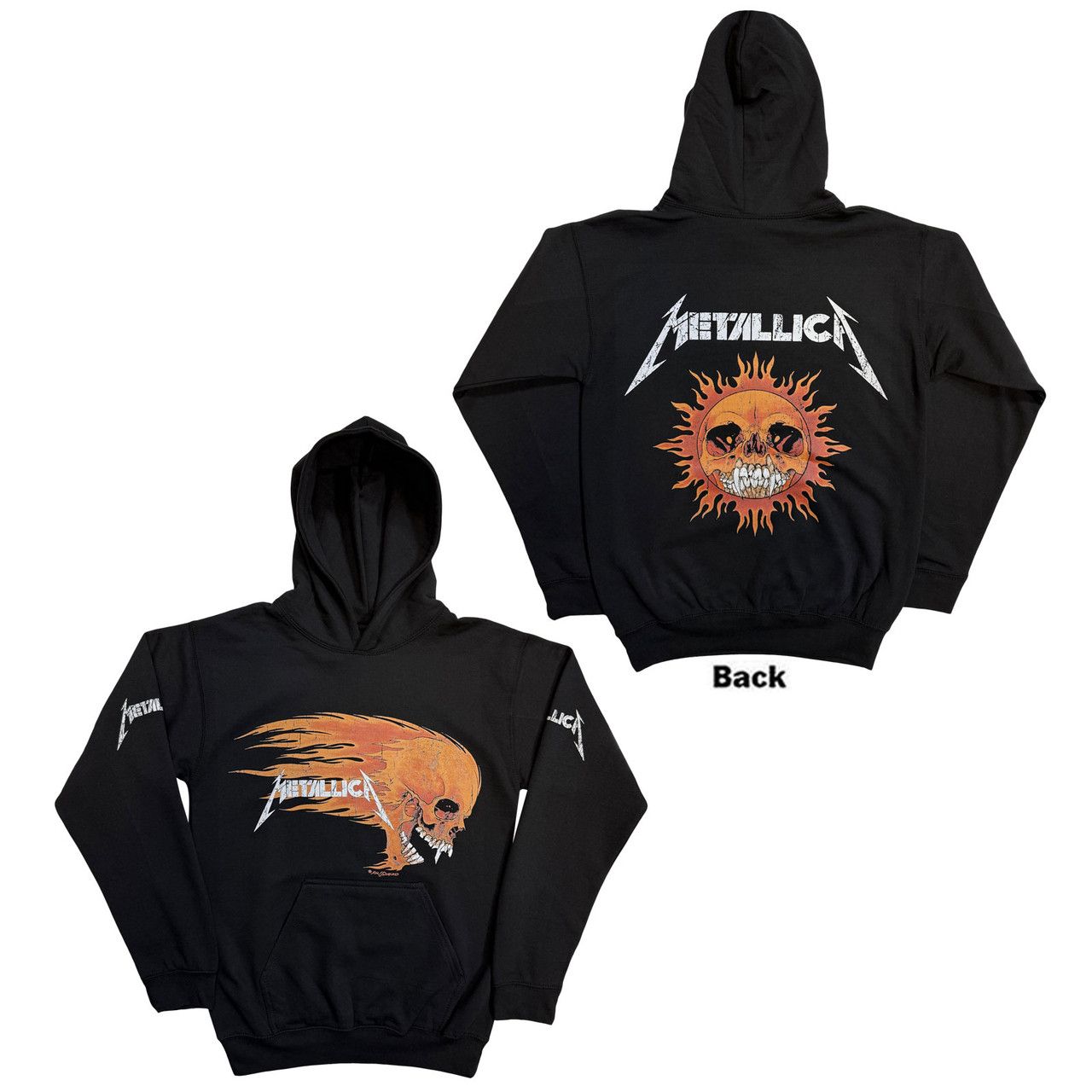 Metallica - Pullover Black Hoodie (Flaming Skull) 100% Official Merchandise