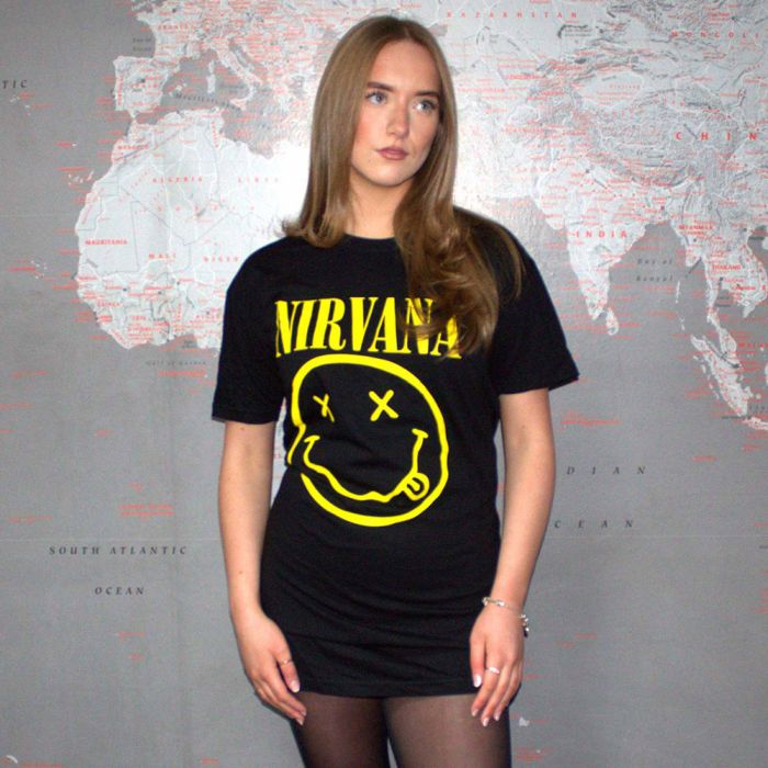 Nirvana - Smiley Womens Fitted Black Dress Shirt