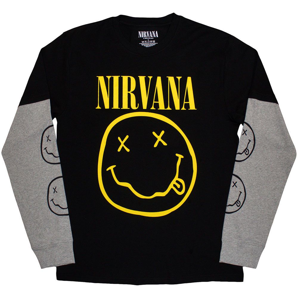 Nirvana - Smiley Black and Grey Layered Long Sleeve Shirt - 100% Official Merchandise - COMING SOON