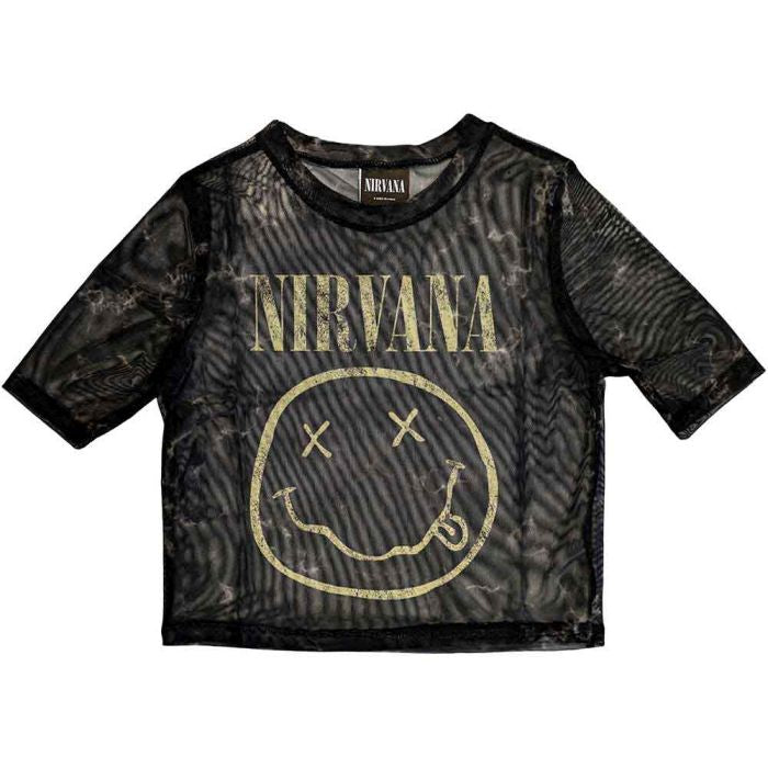 Nirvana - Smiley Womens Fitted Black Mesh Crop Top - 100% Official Merchandise