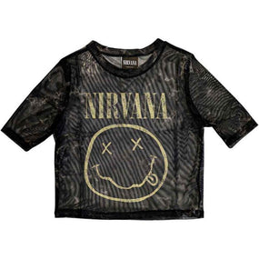 Nirvana - Smiley Womens Fitted Black Mesh Crop Top - 100% Official Merchandise