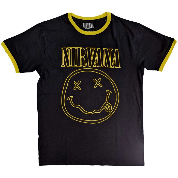 Nirvana - Smiley Black Ringer Shirt