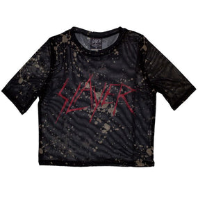 Slayer - Scratchy Logo Womens Fitted Black Mesh Crop Top - 100% Official Merchandise