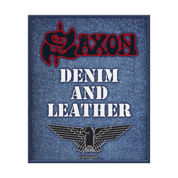 Saxon- Denim And Leather (80mm x 100mm) Sew-On Patch